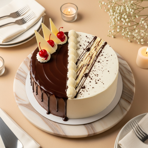 Divine Cream Swirled Black Forest Round Cake - Image 4