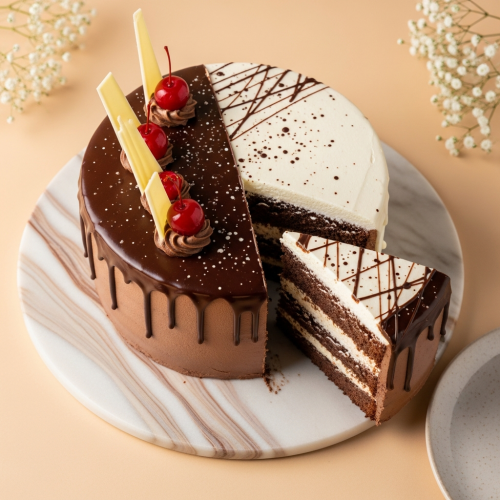 Divine Cream Swirled Black Forest Round Cake - Image 3