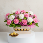 Nine Carnations in a Basket Pink & White Square Photo Design