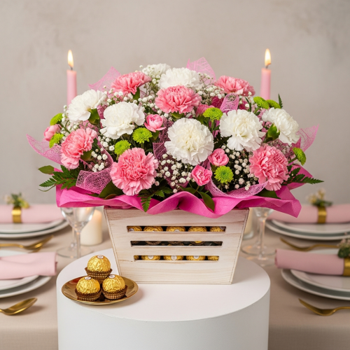 Nine Carnations in a Basket Pink & White Square Photo Design - Image 3