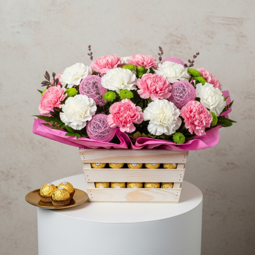 Nine Carnations in a Basket Pink & White Square Photo Design - Image 4