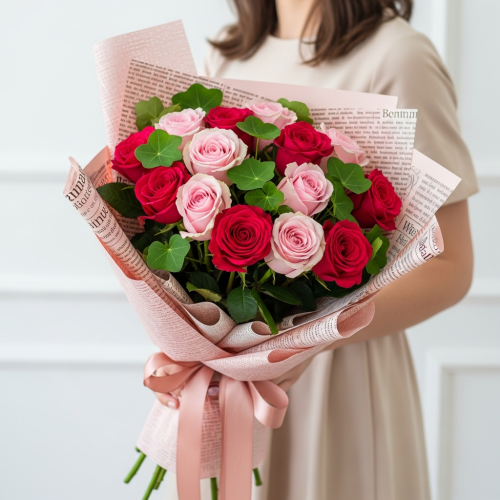 Stunning 15 Pink Rose Bouquet with Ribbon - Image 3