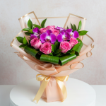 8 Stems Orchid and Rose Square Bouquet