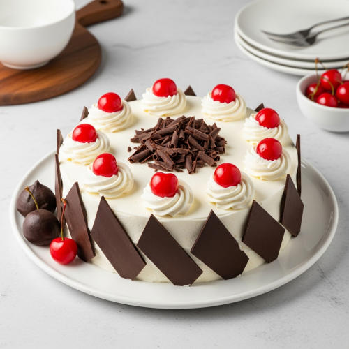 Layered Black Forest Cream Round Cake lifestyle