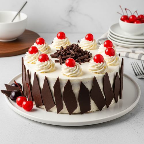 Layered Black Forest Cream Round Cake side view