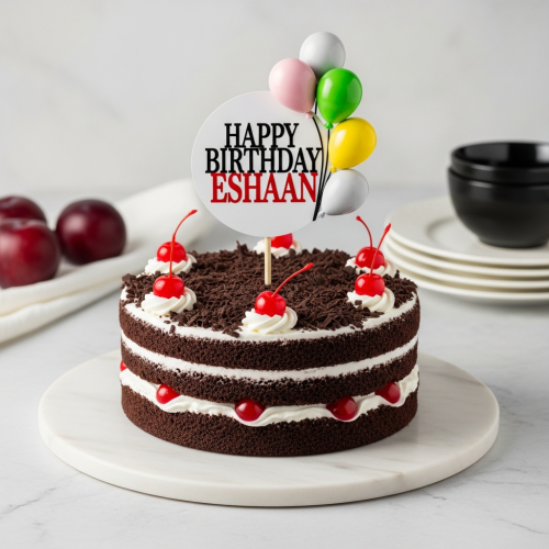 Tempting The Midnight Round Forest Cake top view