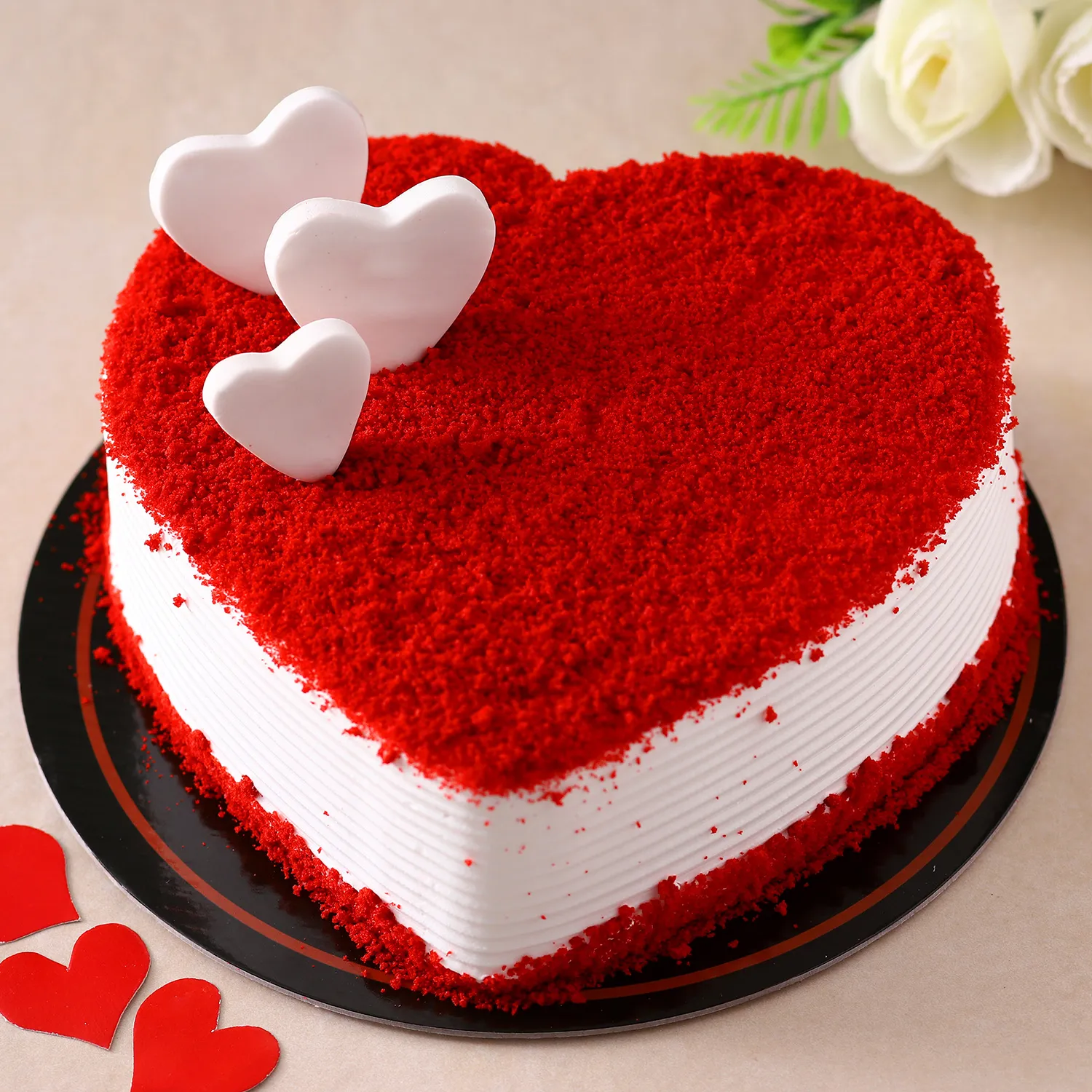 valentine-s-heart-red-velvet-c Heart Shaped Red Velvet Semi Fondant Cake - Image 1