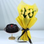 10 Yellow Roses With Chocolate Truffle Cake