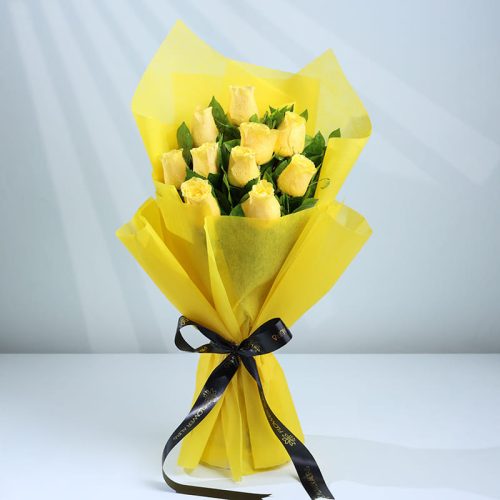 10 Yellow Roses With Chocolate Truffle Cake - Image 2