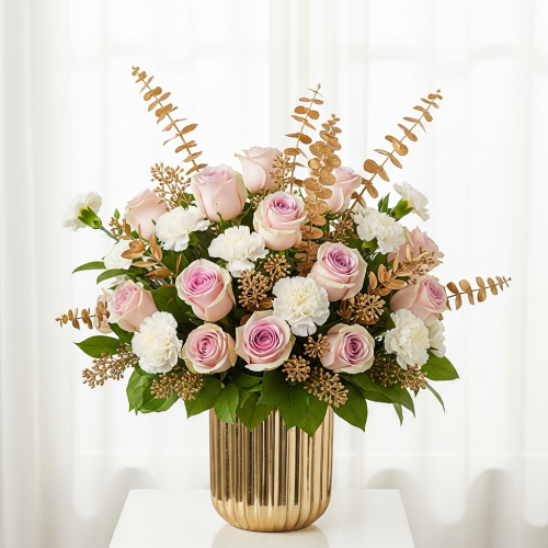 Blooming Rosy Frame Portrait Bouquet side view