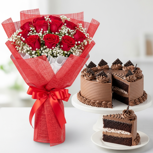 Graceful Ruby Romance Roses Bouquet sliced view