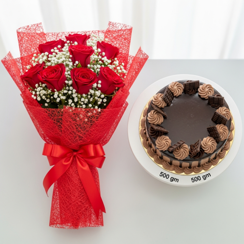 Graceful Ruby Romance Roses Bouquet top view