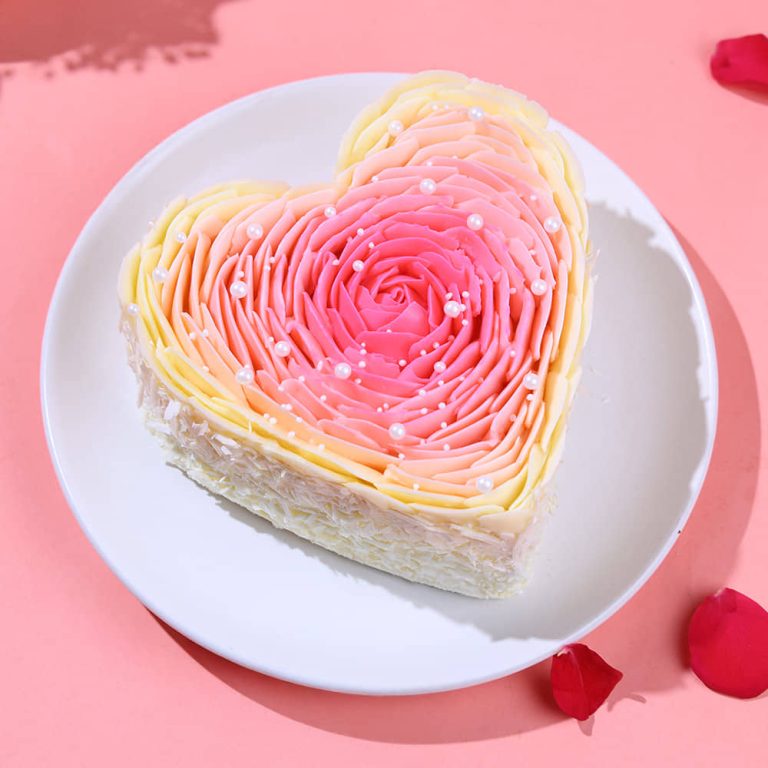 Pink Rose Heart Cake